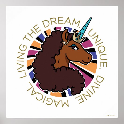 Afro Eenhoorn Living the Dream Design Poster (Voorkant)