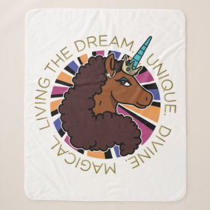 Afro Eenhoorn Living the Dream Design Sherpa Deken