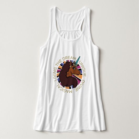 Afro Eenhoorn Living the Dream Design Tanktop (Design voorkant)