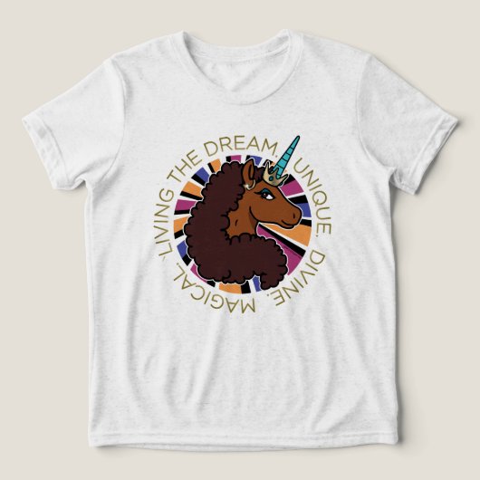 Afro Eenhoorn Living the Dream Design Tri-Blend Shirt (Design voorkant)