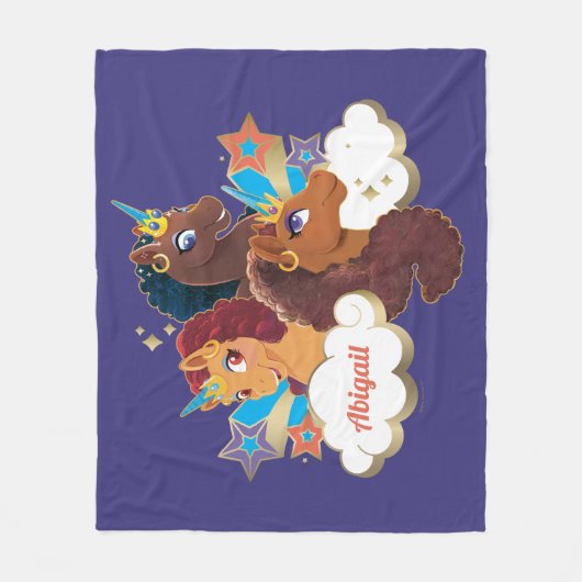 Afro Eenhoorn "Made of Magic" Trio Design Fleece Deken (Voorkant)