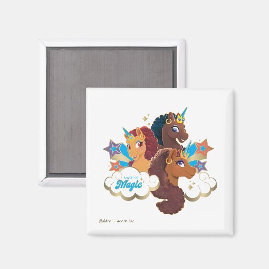 Afro Eenhoorn "Made of Magic" Trio Design Magneet (Voorkant / Achterkant)