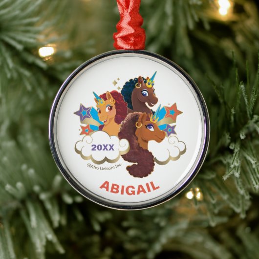 Afro Eenhoorn "Made of Magic" Trio Design Metalen Ornament (Boom)