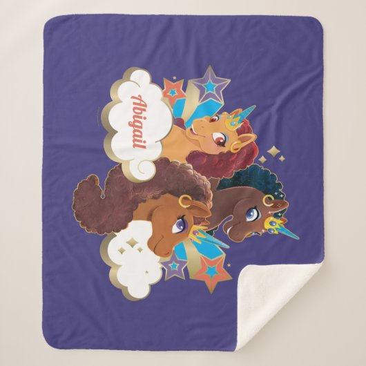 Afro Eenhoorn "Made of Magic" Trio Design Sherpa Deken (Voorkant)