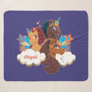 Afro Eenhoorn "Made of Magic" Trio Design Sherpa Deken