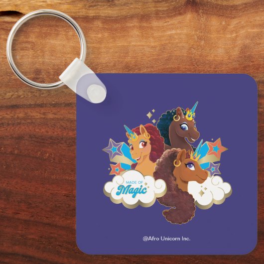 Afro Eenhoorn "Made of Magic" Trio Design Sleutelhanger (Voorkant)