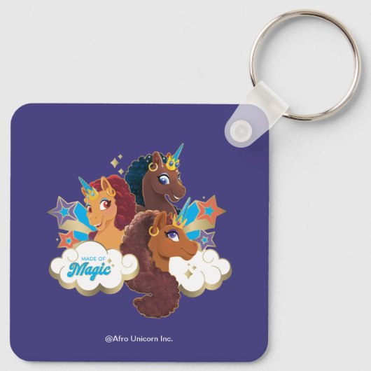 Afro Eenhoorn "Made of Magic" Trio Design Sleutelhanger (Achterkant)