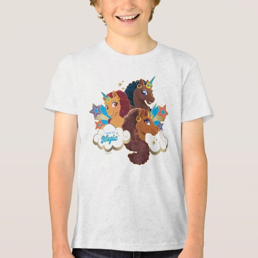 Afro Eenhoorn "Made of Magic" Trio Design Tri-Blend Shirt (Voorkant)