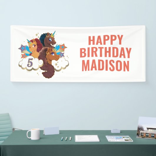 Afro Eenhoorn Magisch Meisje Verjaardag Spandoek (Beurs)