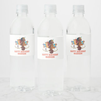 afro-eenhoorn | Magische meisjes verjaardag Waterfles Etiket
