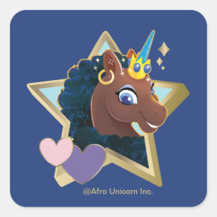 Afro Eenhoorn magische ster Vierkante Sticker