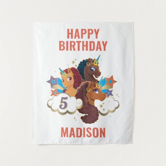 Afro Eenhoorn Meisjes magische verjaardag Wandkleed (Voorkant)