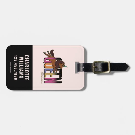 Afro Eenhoorn Queen Design Bagagelabel (Voorkant horizontaal)