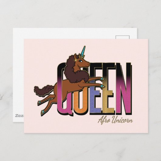 Afro Eenhoorn Queen Design Briefkaart (Voorkant / Achterkant)