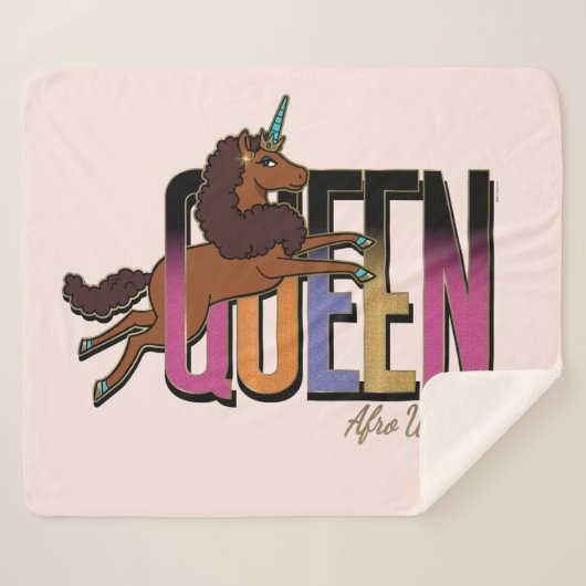 Afro Eenhoorn Queen Design Sherpa Deken (Voorkant (horizontaal))