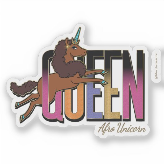 Afro Eenhoorn Queen Design Sticker (Voorkant)