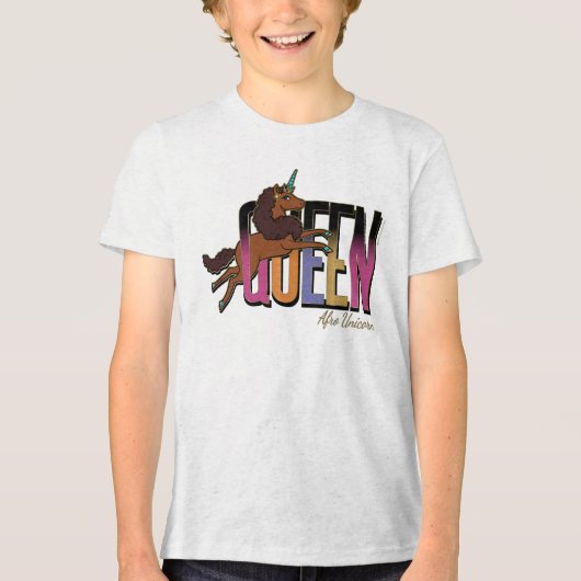 Afro Eenhoorn Queen Design Tri-Blend Shirt (Voorkant)