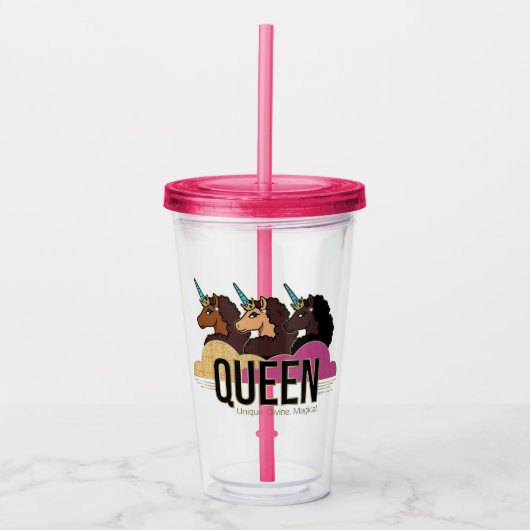 Afro Eenhoorn Queen Trio Design Acryl Drinkbeker (Voorkant)