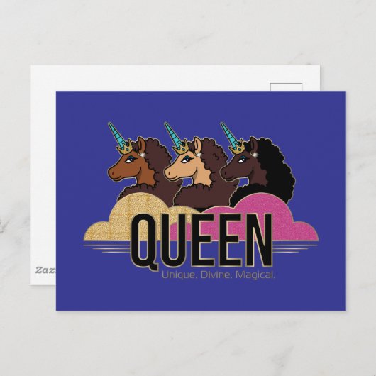 Afro Eenhoorn Queen Trio Design Briefkaart (Voorkant / Achterkant)
