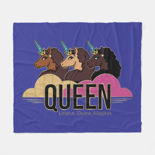 Afro Eenhoorn Queen Trio Design Fleece Deken (Voorkant (Horizontaal))