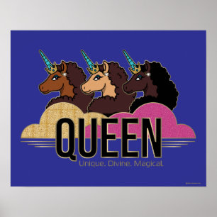 Afro Eenhoorn Queen Trio Design Poster