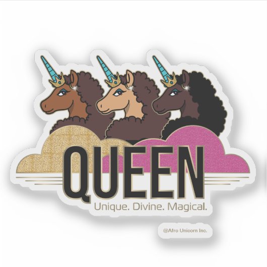 Afro Eenhoorn Queen Trio Design Sticker (Voorkant)