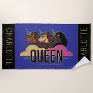 Afro Eenhoorn Queen Trio Design Strandlaken