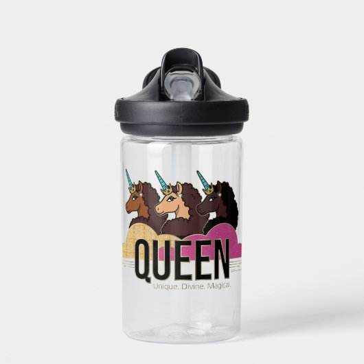 Afro Eenhoorn Queen Trio Design Waterfles (Voorkant)