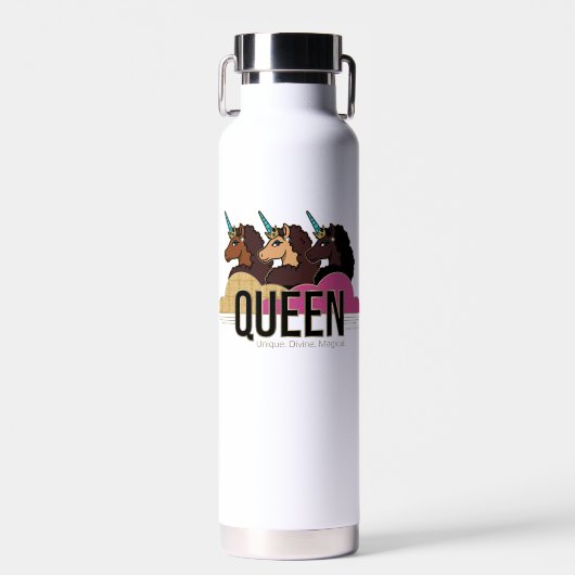 Afro Eenhoorn Queen Trio Design Waterfles (Voorkant)