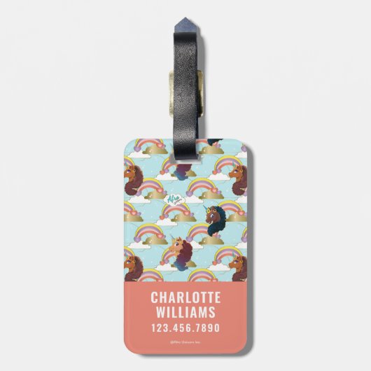 Afro Eenhoorn Regenboog en Harten Patroon Bagagelabel (Achterkant verticaal)