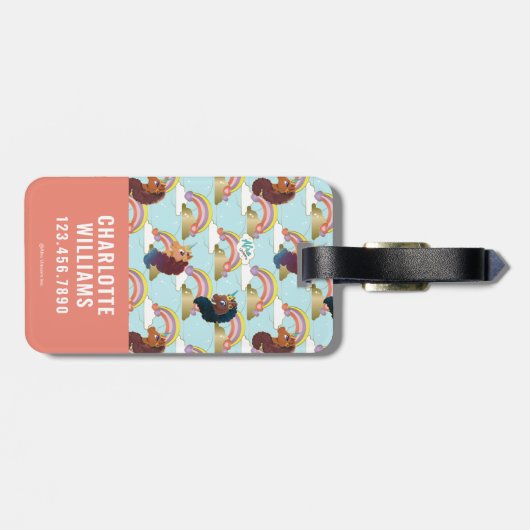 Afro Eenhoorn Regenboog en Harten Patroon Bagagelabel (Achterkant horizontaal)