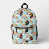 Afro Eenhoorn Regenboog en Harten Patroon Bedrukte Rugzak (Voorkant)