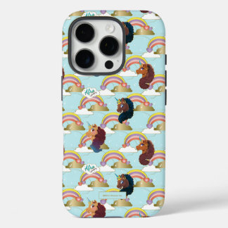 Afro Eenhoorn Regenboog en Harten Patroon iPhone 16 Pro Hoesje