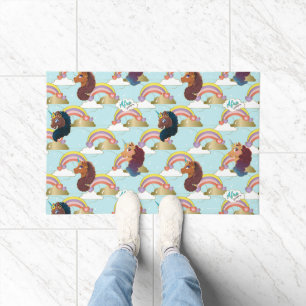 Afro Eenhoorn Regenboog en Harten Patroon Deurmat