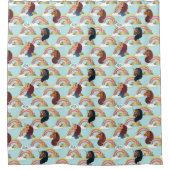 Afro Eenhoorn Regenboog en Harten Patroon Douchegordijn (Voorkant)