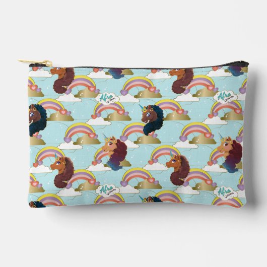 Afro Eenhoorn Regenboog en Harten Patroon Etui (Voorkant)