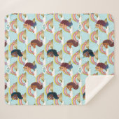 Afro Eenhoorn Regenboog en Harten Patroon Sherpa Deken (Voorkant (horizontaal))