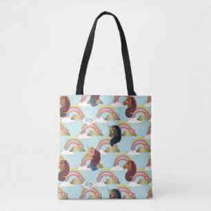 Afro Eenhoorn Regenboog en Harten Patroon Tote Bag