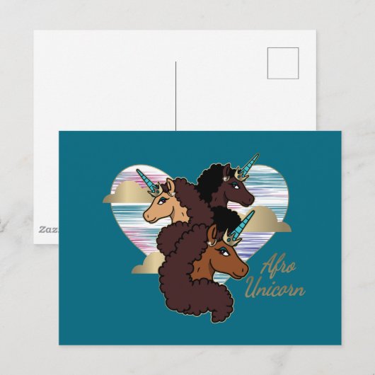 Afro Eenhoorn Trio Heart Design Briefkaart (Voorkant / Achterkant)
