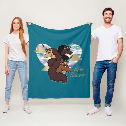 Afro Eenhoorn Trio Heart Design Fleece Deken (In situ)