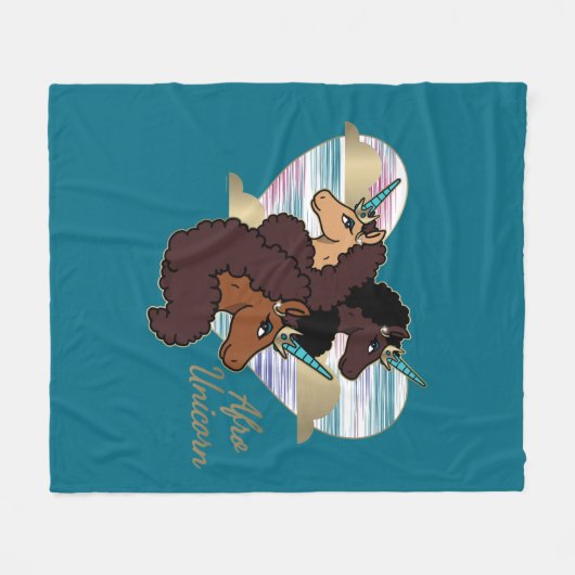 Afro Eenhoorn Trio Heart Design Fleece Deken (Voorkant (Horizontaal))