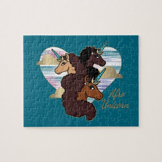 Afro Eenhoorn Trio Heart Design Legpuzzel (Horizontaal)