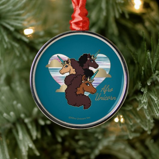 Afro Eenhoorn Trio Heart Design Metalen Ornament (Boom)