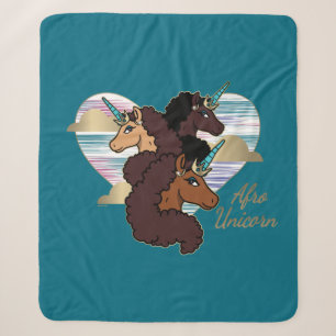 Afro Eenhoorn Trio Heart Design Sherpa Deken