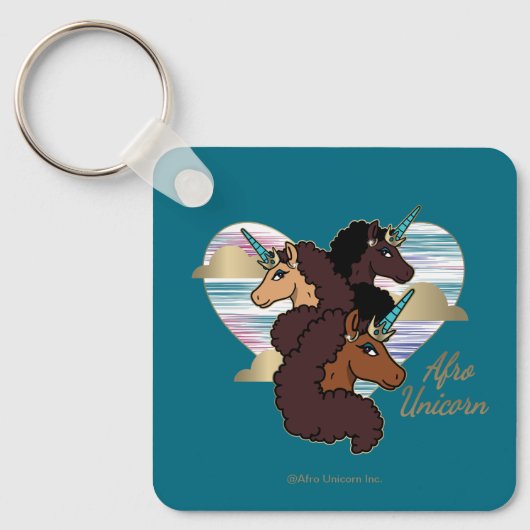 Afro Eenhoorn Trio Heart Design Sleutelhanger (Voorkant)