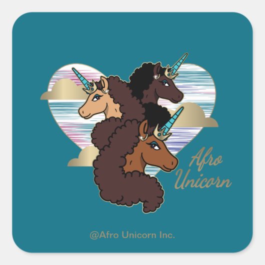 Afro Eenhoorn Trio Heart Design Vierkante Sticker (Voorkant)