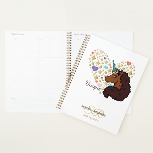 Afro Eenhoorn | Uniek Hart Ontwerp Planner (Display)