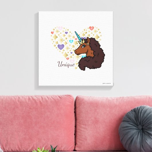 afro-eenhoorn | Uniek hartontwerp Canvas Afdruk (Insitu (Woonkamer))