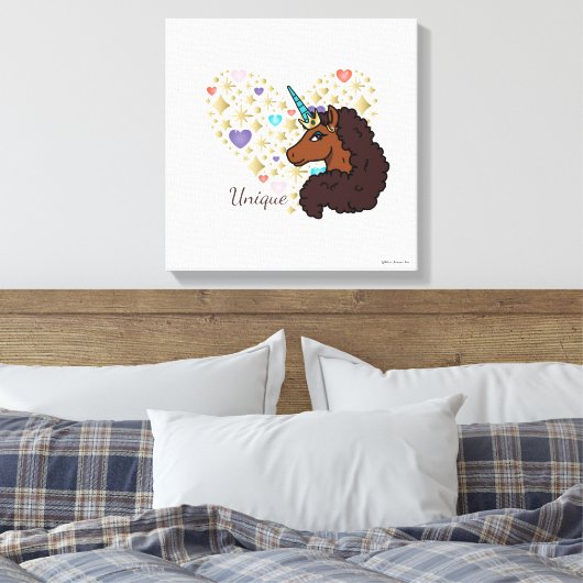 afro-eenhoorn | Uniek hartontwerp Canvas Afdruk (Insitu (Slaapkamer))