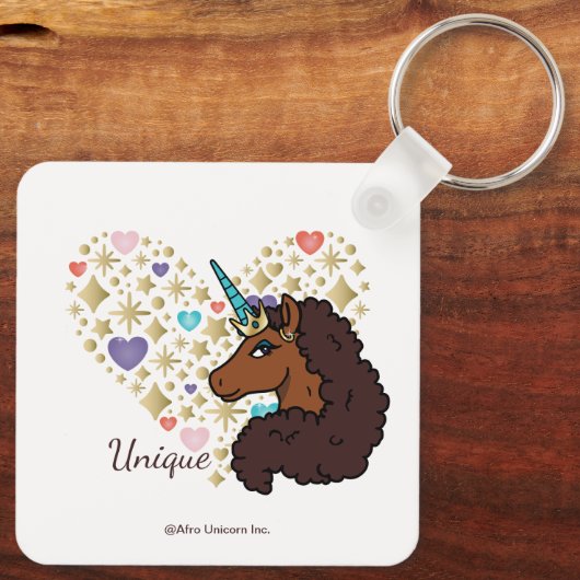 afro-eenhoorn | Uniek hartontwerp Sleutelhanger (Achterkant)